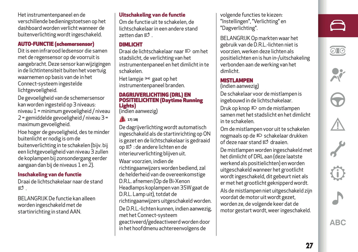 2019 Alfa Romeo Stelvio Owner's Manual | Dutch