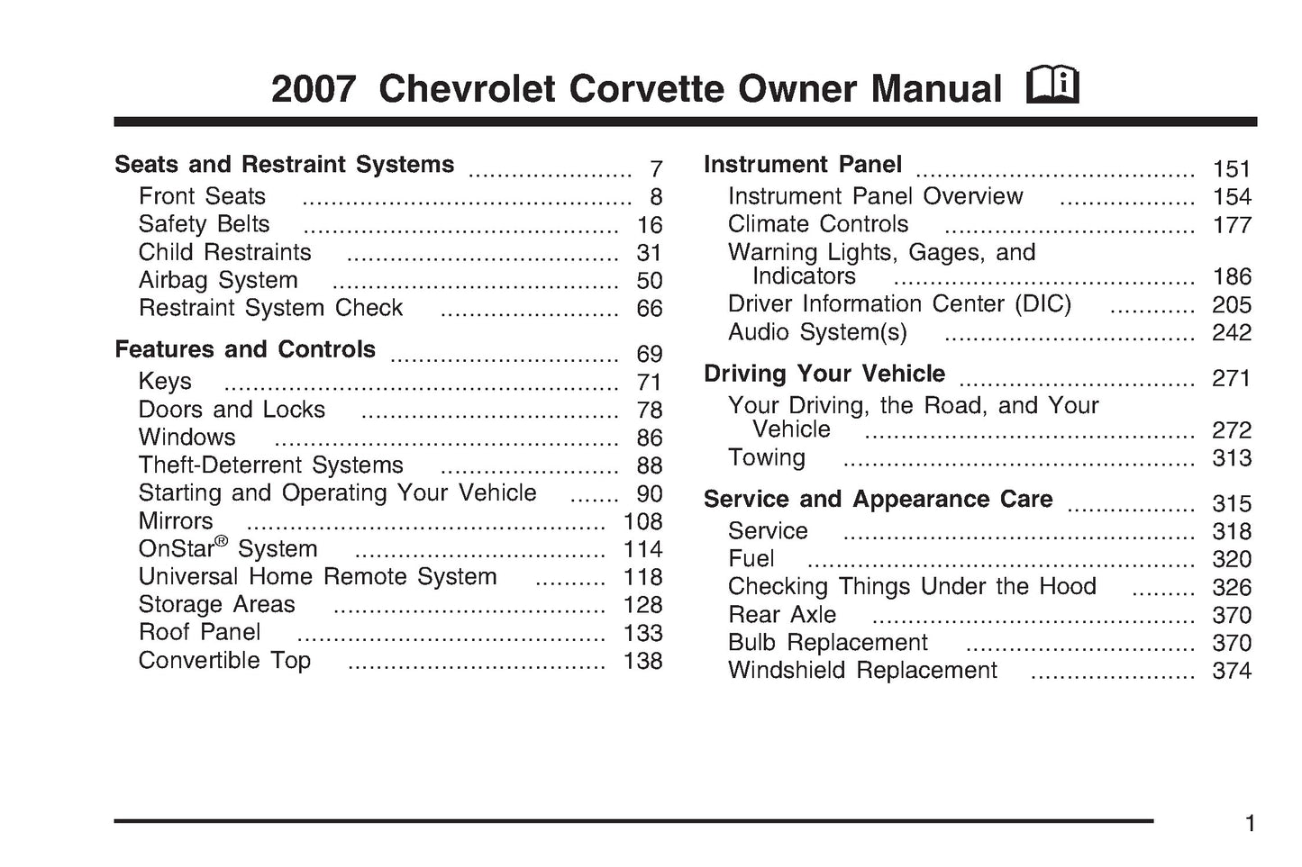 2007 Chevrolet Corvette Gebruikershandleiding | Engels