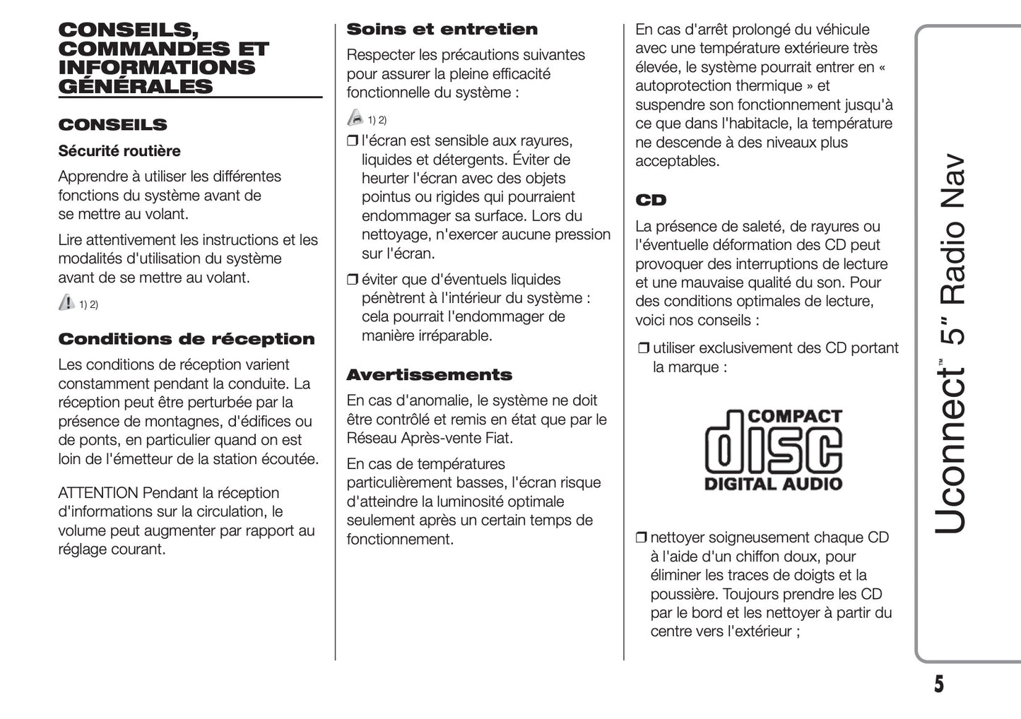 Fiat Ducato Uconnect 5 Radio Nav Guide d'instructions 2014 - 2018