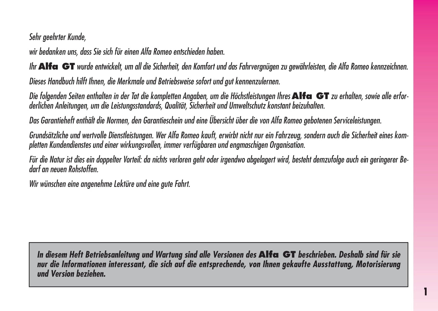 2007-2011 Alfa Romeo GT Owner's Manual | German