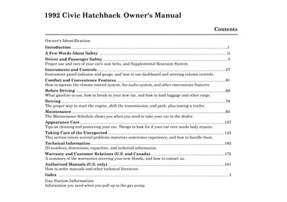 1992 Honda Civic Gebruikershandleiding | Engels