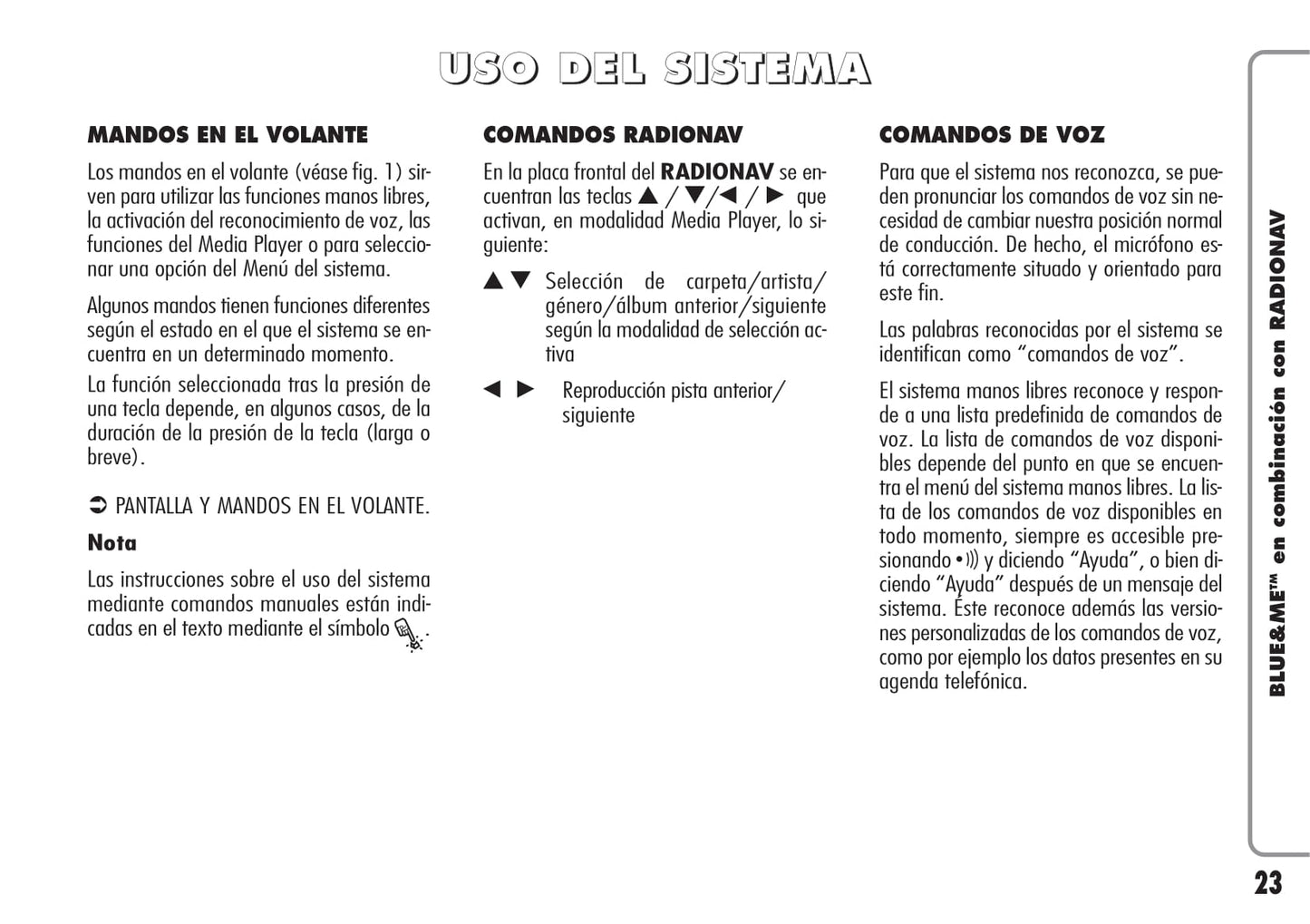 Alfa Romeo Blue&Me en Combinación con Radionav Instrucciones 2009 - 2010