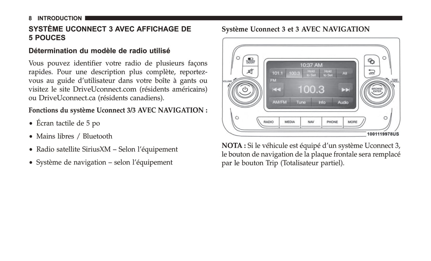 Jeep System Uconnect 3 Guide d'utilisation 2018