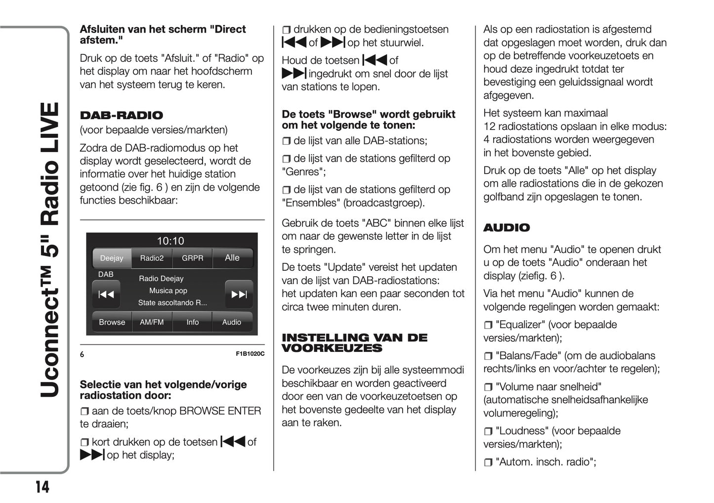 2017-2018 Abarth 500/595/695 Uconnect 5.0 Radio Handleiding | Nederlands