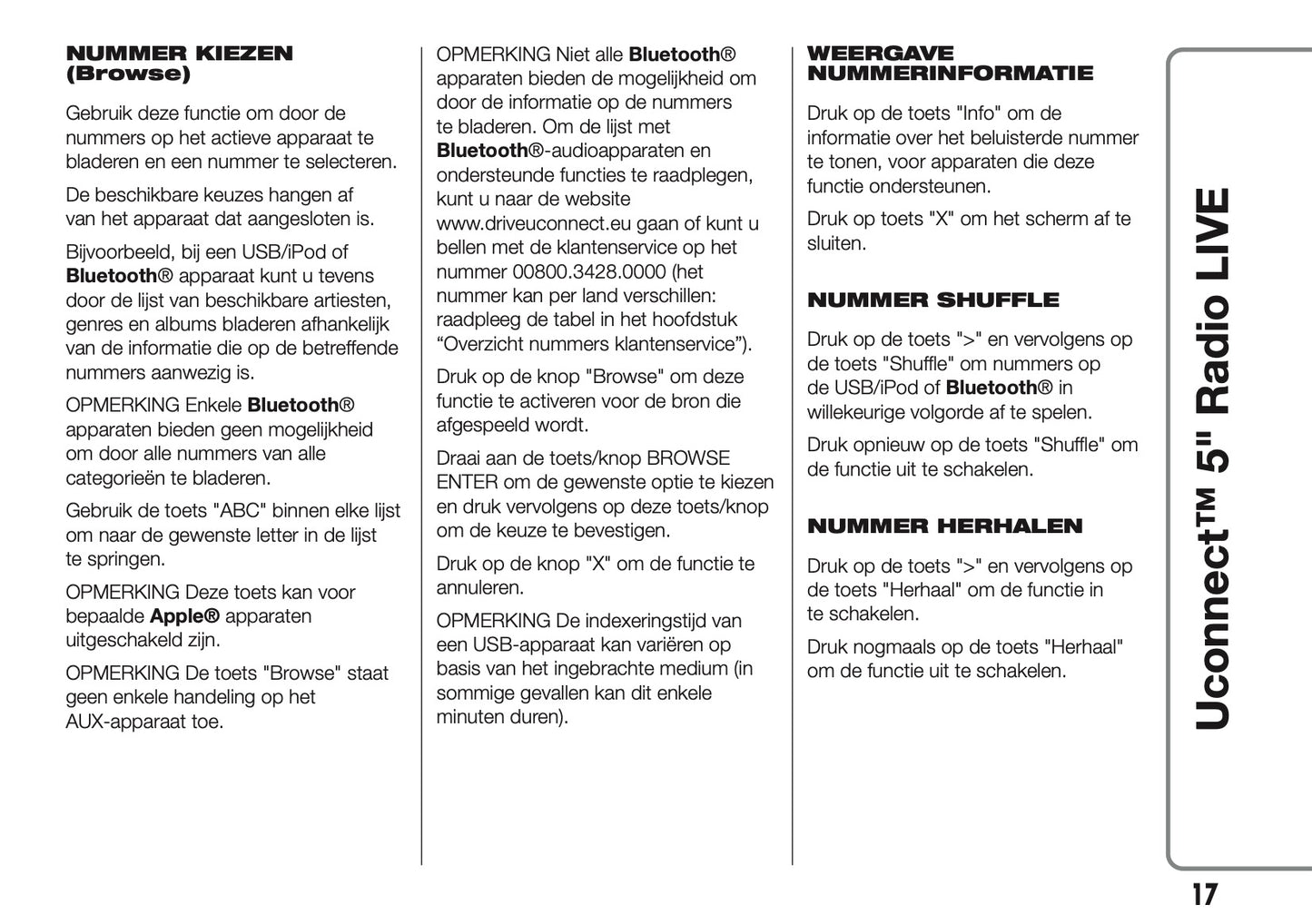 2017-2018 Abarth 500/595/695 Uconnect 5.0 Radio Handleiding | Nederlands