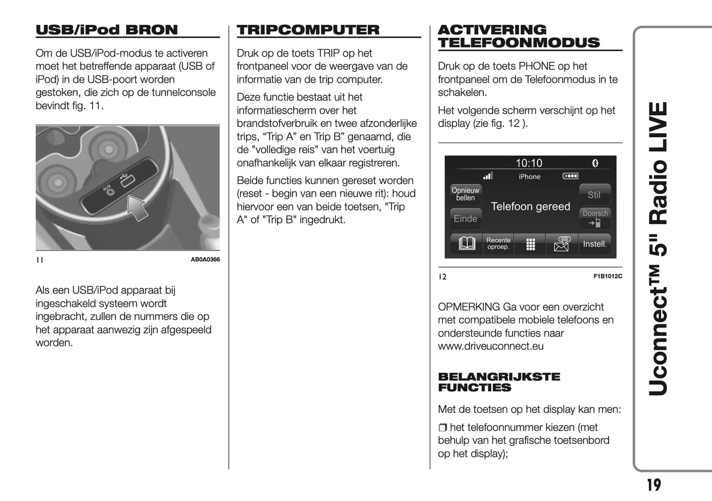 2017-2018 Abarth 500/595/695 Uconnect 5.0 Radio Handleiding | Nederlands