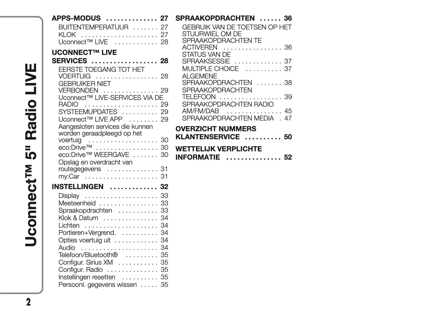 2017-2018 Abarth 500/595/695 Uconnect 5.0 Radio Handleiding | Nederlands
