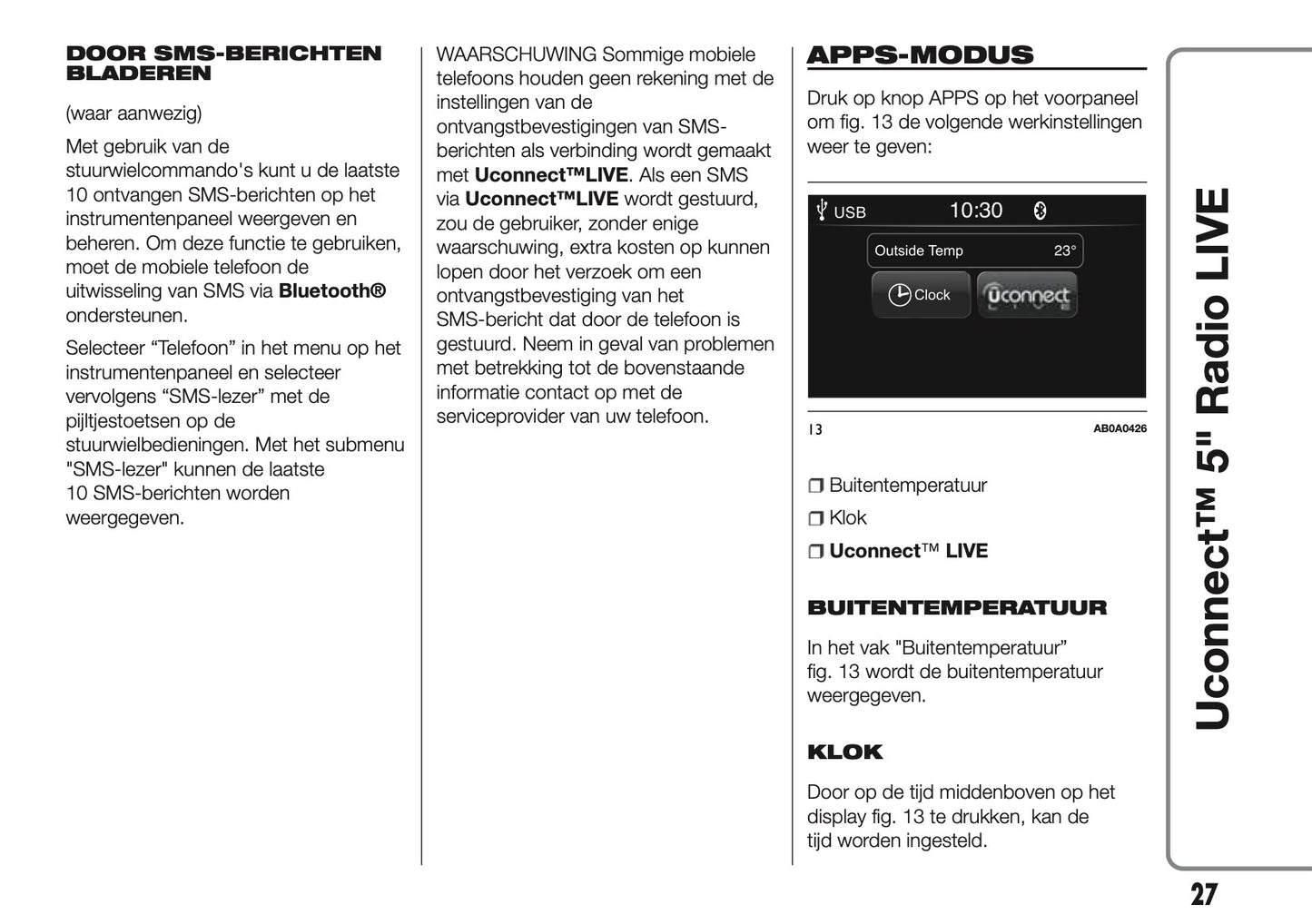 2017-2018 Abarth 500/595/695 Uconnect 5.0 Radio Handleiding | Nederlands