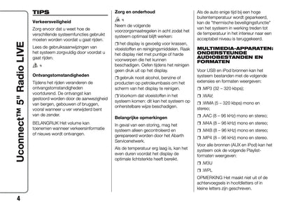 2017-2018 Abarth 500/595/695 Uconnect 5.0 Radio Handleiding | Nederlands