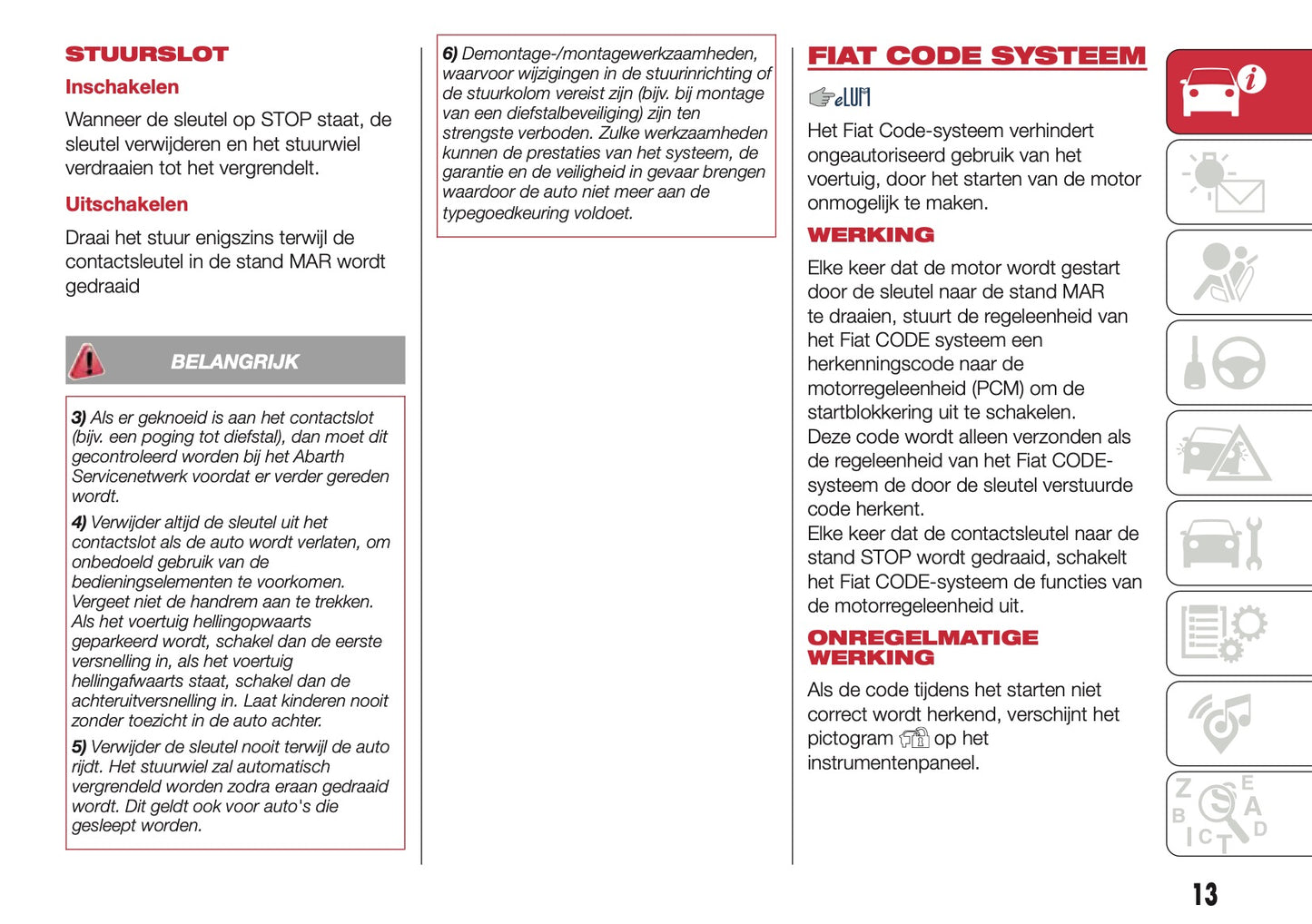 2016-2017 Abarth 500/595 Owner's Manual | Dutch