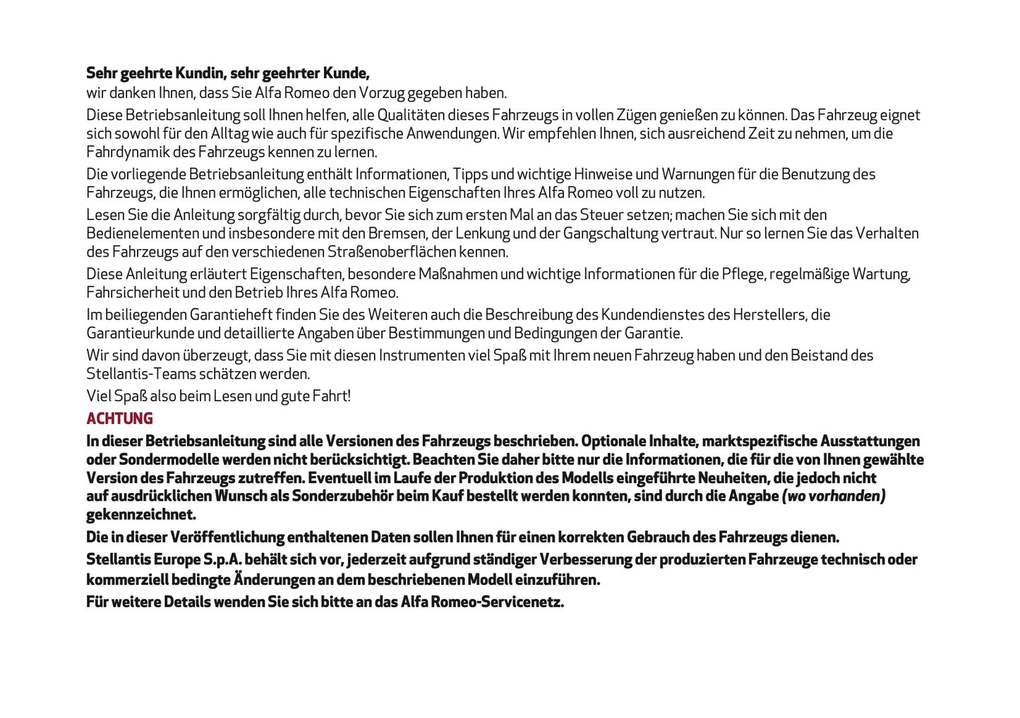 2023 Alfa Romeo Giulia Owner's Manual | German