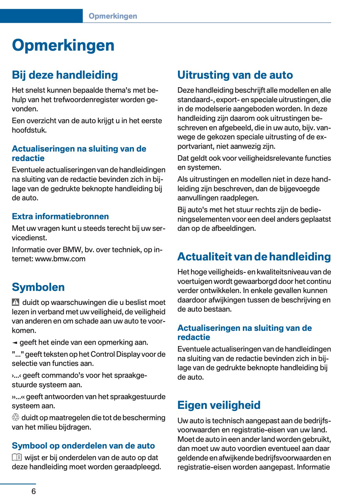 2012 BMW 5 Series Owner's Manual | Dutch