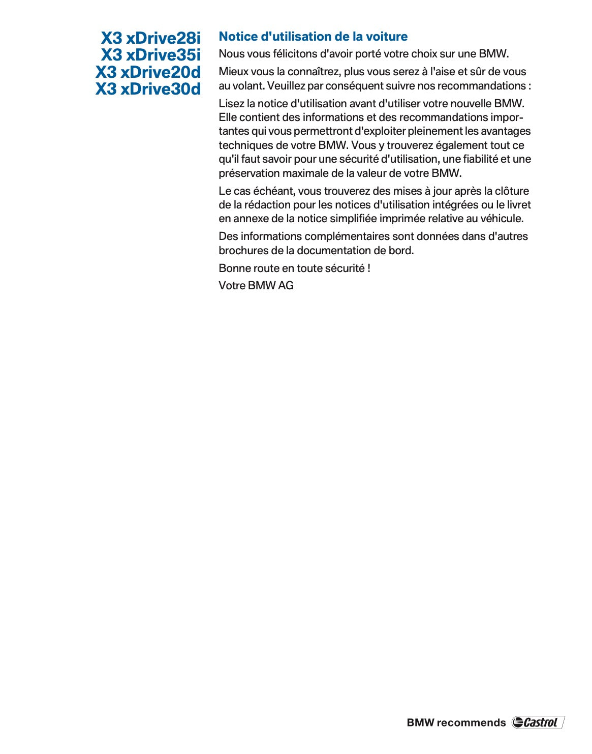 2011 BMW X3 Manuel du propriétaire | Français