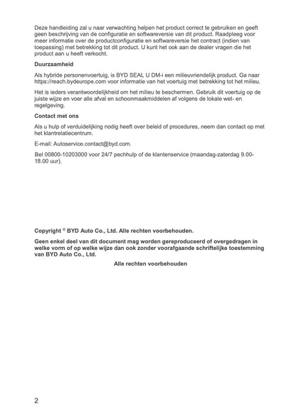 2024-2026 BYD SEAL U DM-i Owner's Manual | Dutch