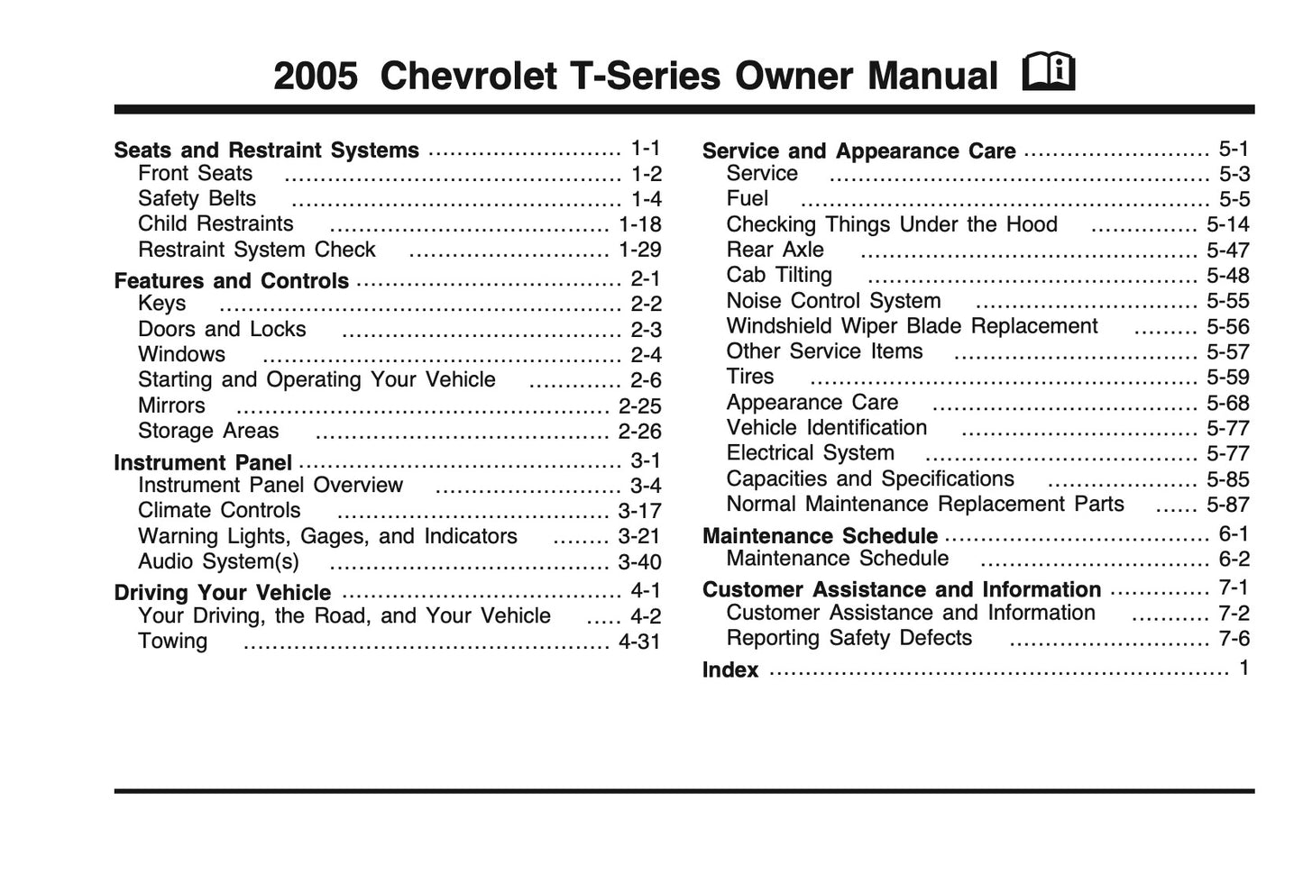 2005 Chevrolet T-Series Owner's Manual | English US