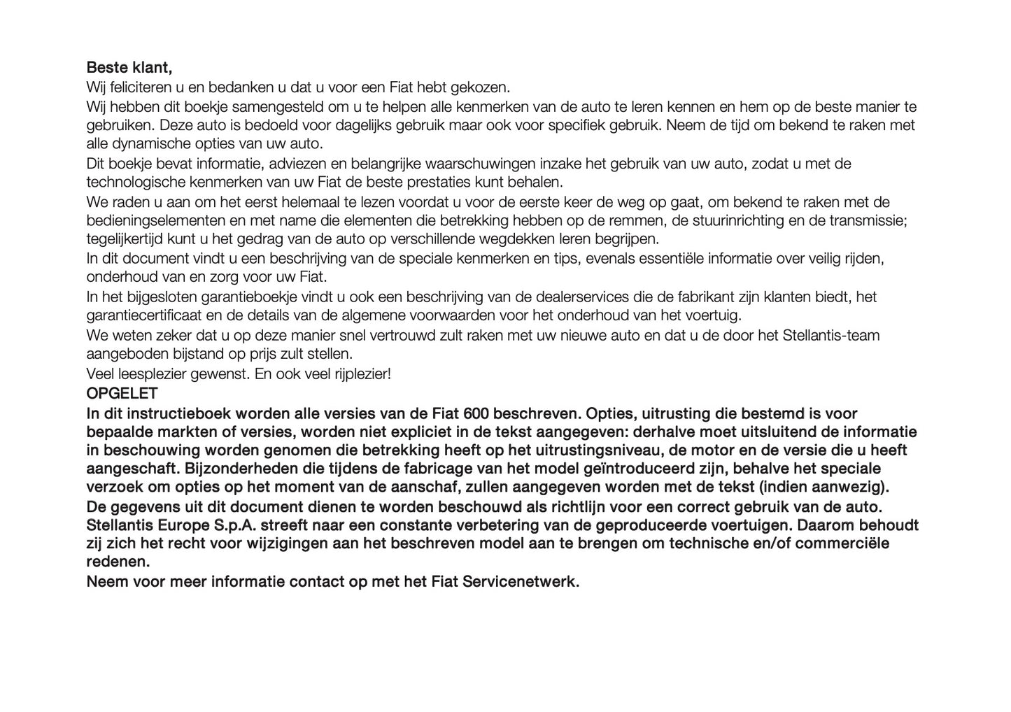 2024-2025 Fiat 600 Owner's Manual | Dutch