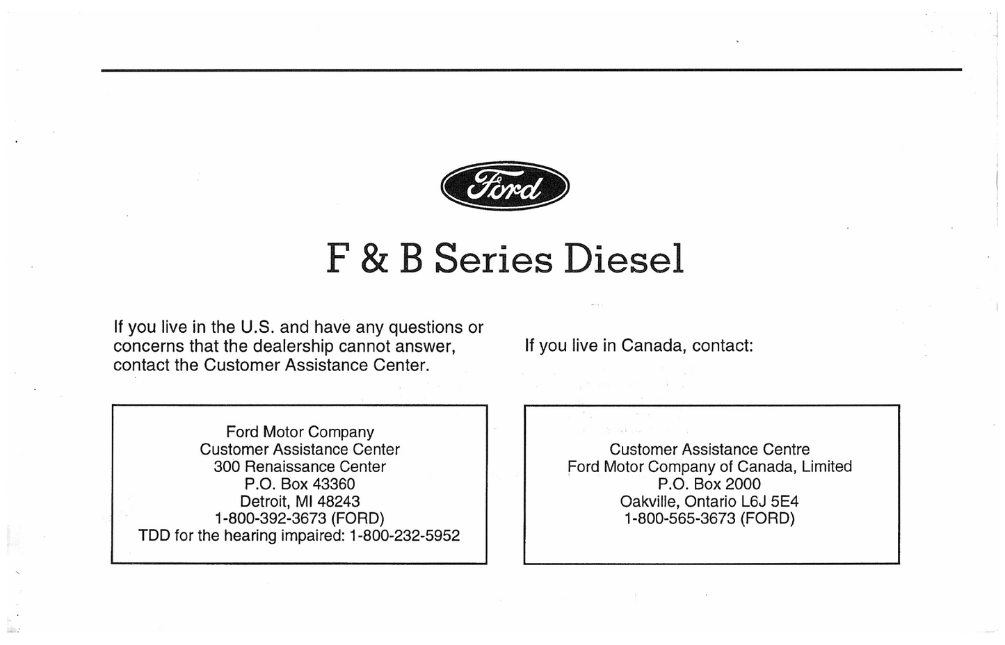 1996 Ford F&B Series Diesel Gebruikershandleiding | Engels