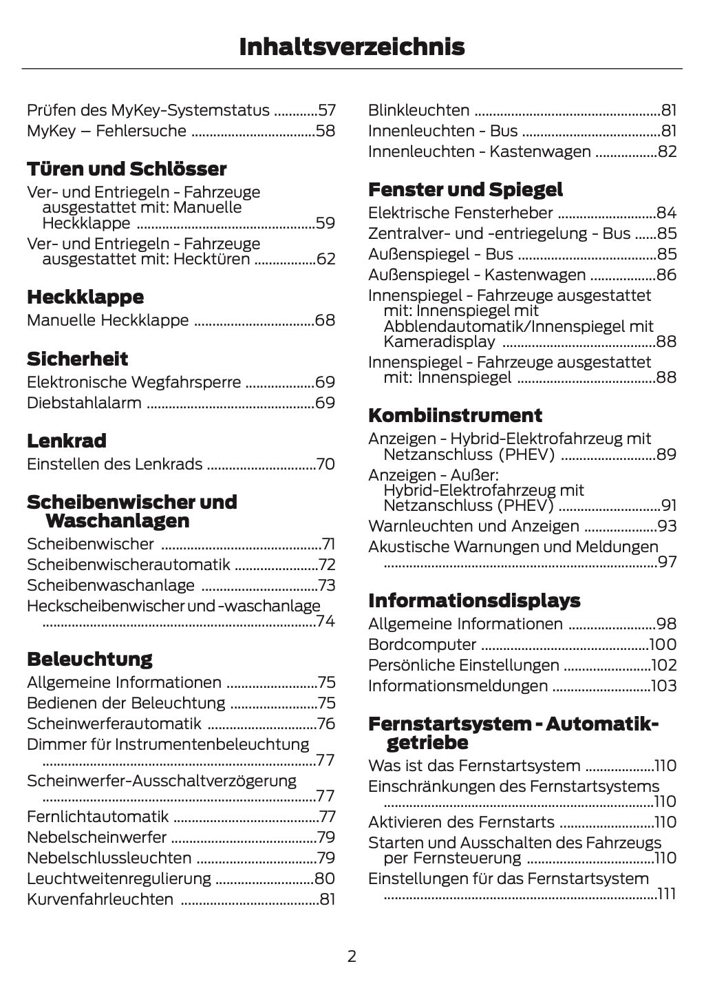 2021-2024 Ford Tourneo Custom/Transit Custom Owner's Manual | German