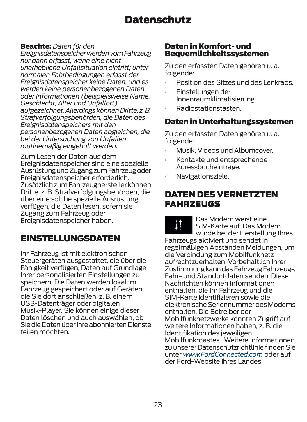 2023-2024 Ford Tourneo Custom/Transit Custom Owner's Manual | German