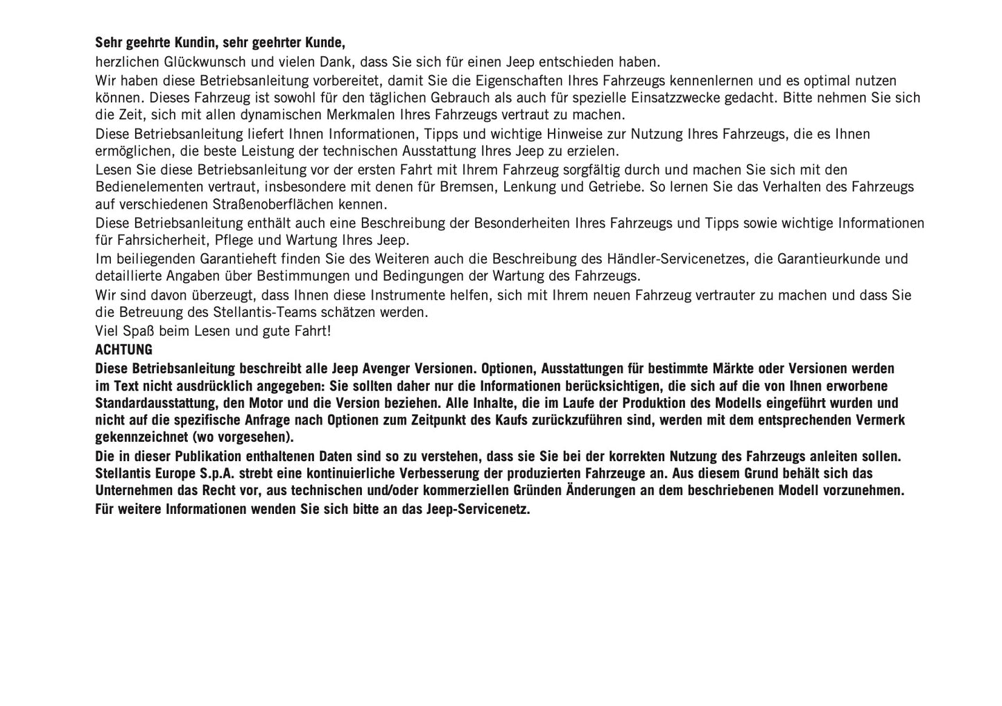 2023-2024 Jeep Avenger Owner's Manual | German