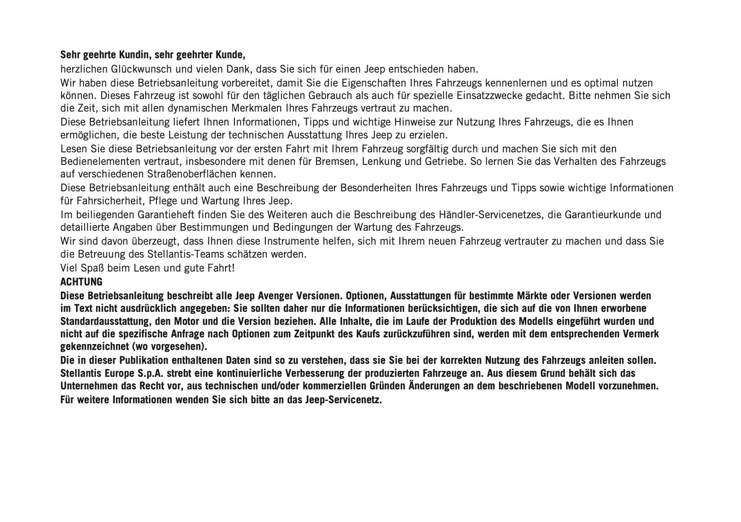 2025-2026 Jeep Avenger Bedienungsanleitung | Deutsch
