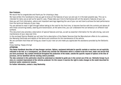 2026 Jeep Avenger Owner's Manual | English