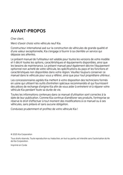 2025-2026 Kia Sportage Owner's Manual | French