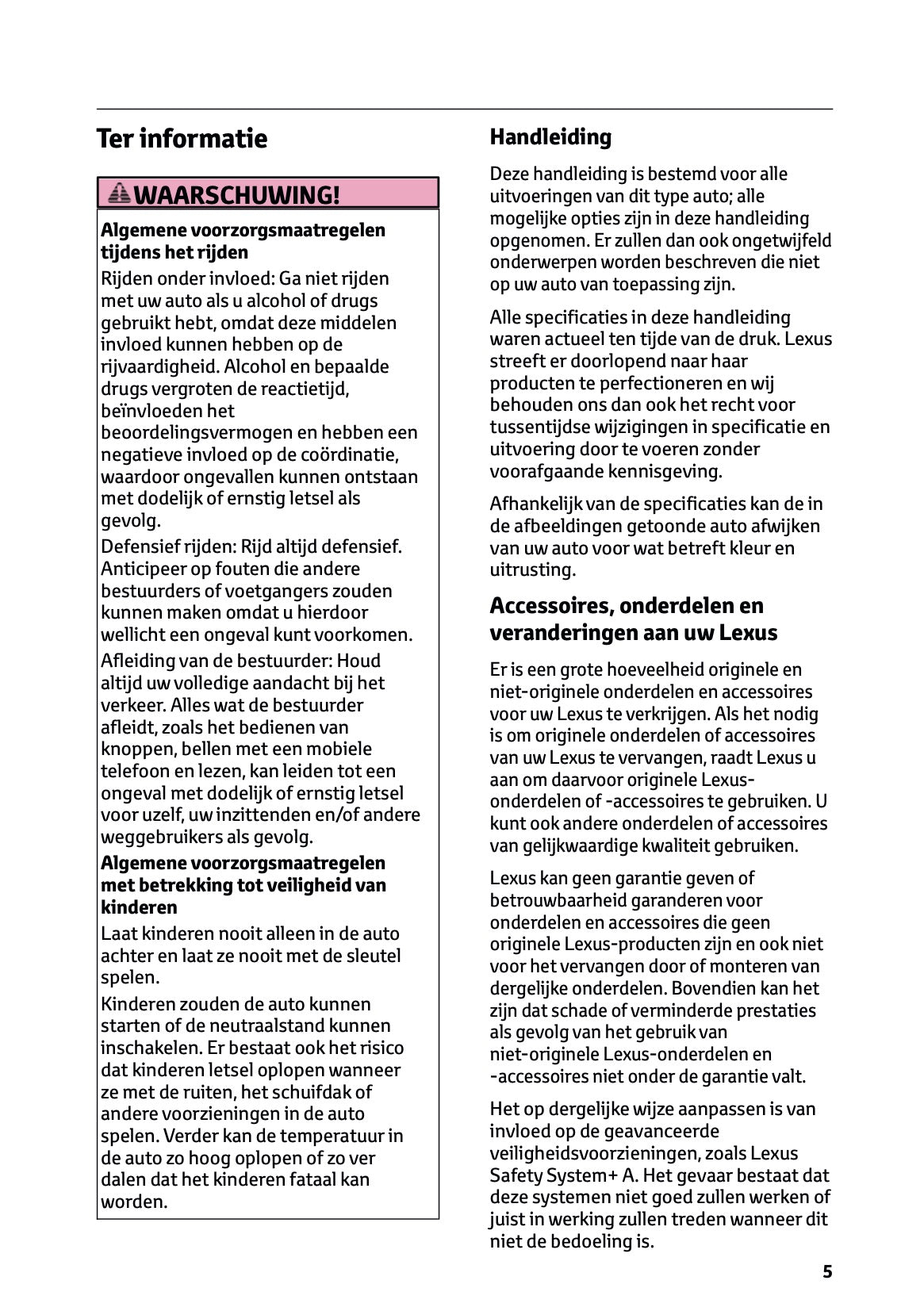 2024-2025 Lexus LBX Owner's Manual | Dutch