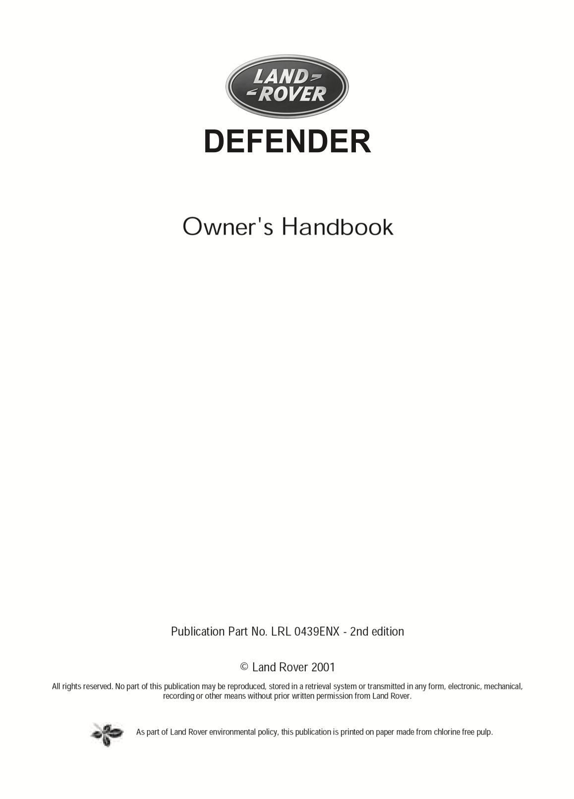 2002 Land Rover Defender Owner's Manual | English