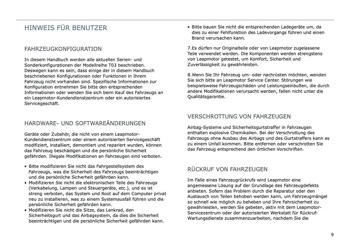 2025 Leapmotor T03 Bedienungsanleitung | Deutsch