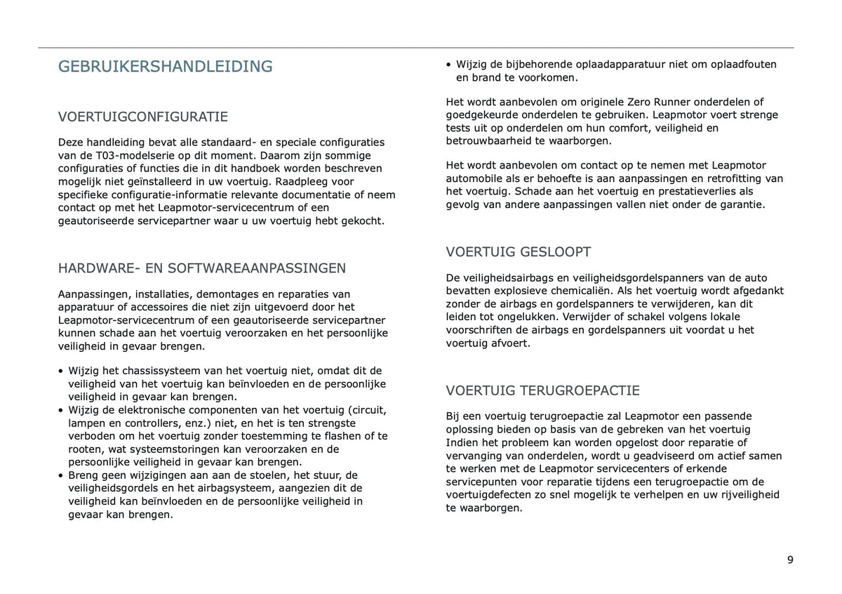 2025 Leapmotor T03 Owner's Manual | Dutch