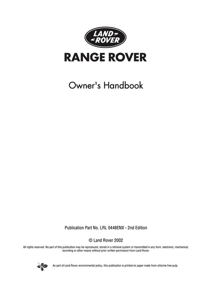 2002 Land Rover Range Rover Owner's Manual | English