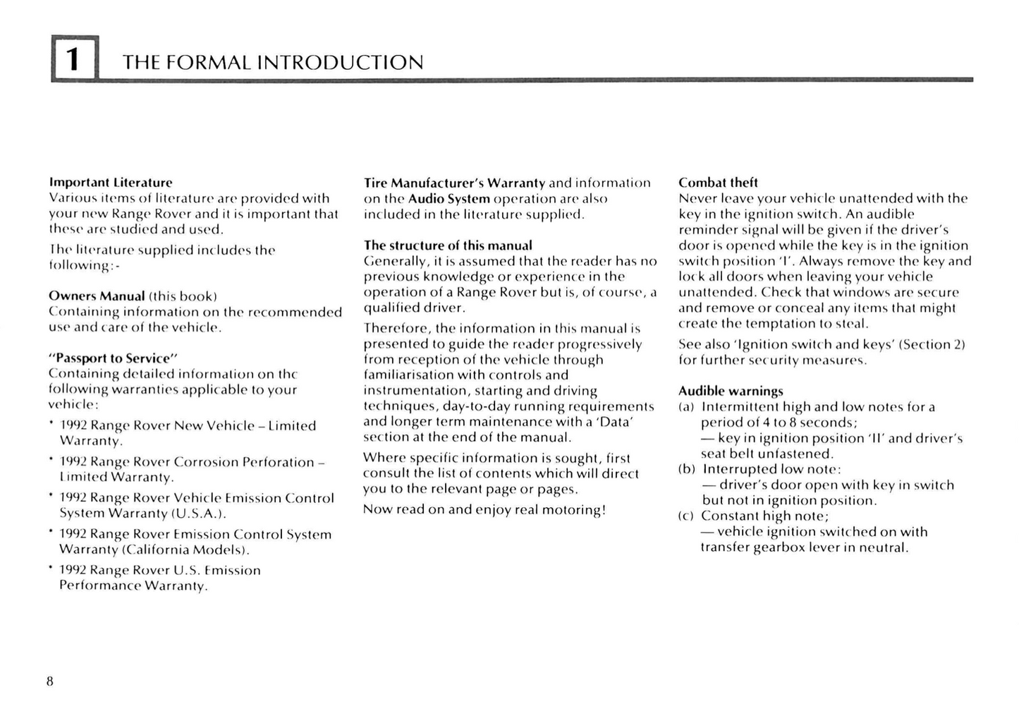 1993 Land Rover Range Rover Owner's Manual | English