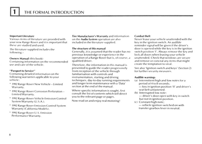 1993 Land Rover Range Rover Owner's Manual | English