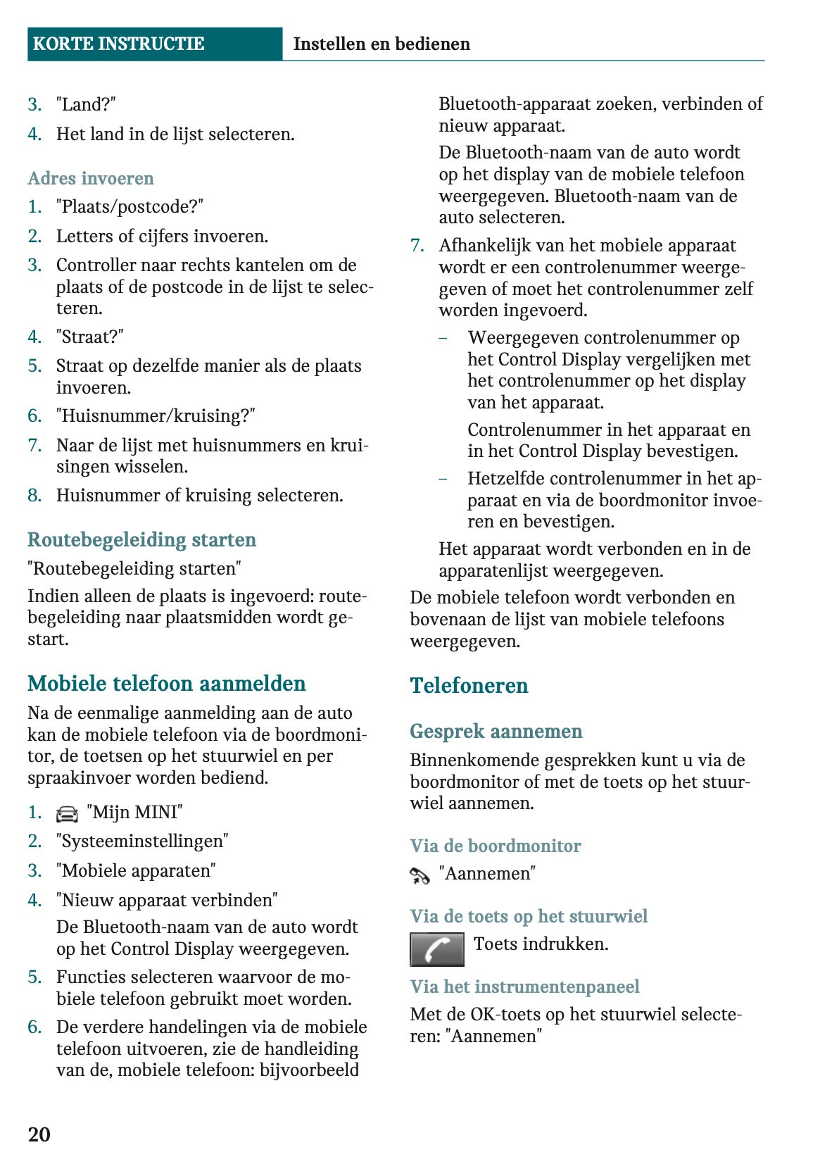 2020-2021 Mini Countryman Plug-in-Hybrid Owner's Manual | Dutch