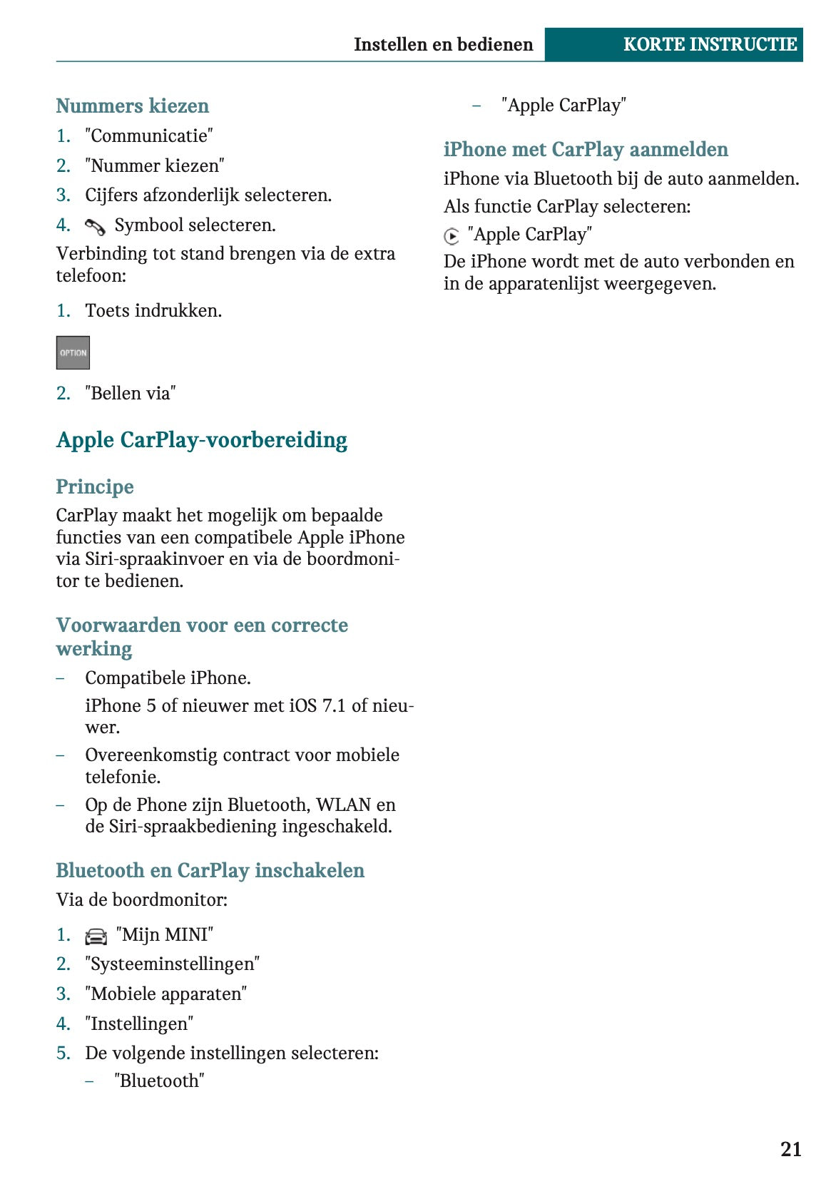 2020-2021 Mini Countryman Plug-in-Hybrid Owner's Manual | Dutch