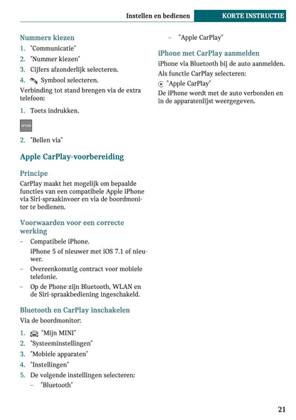 2020-2021 Mini Countryman Plug-in-Hybrid Owner's Manual | Dutch