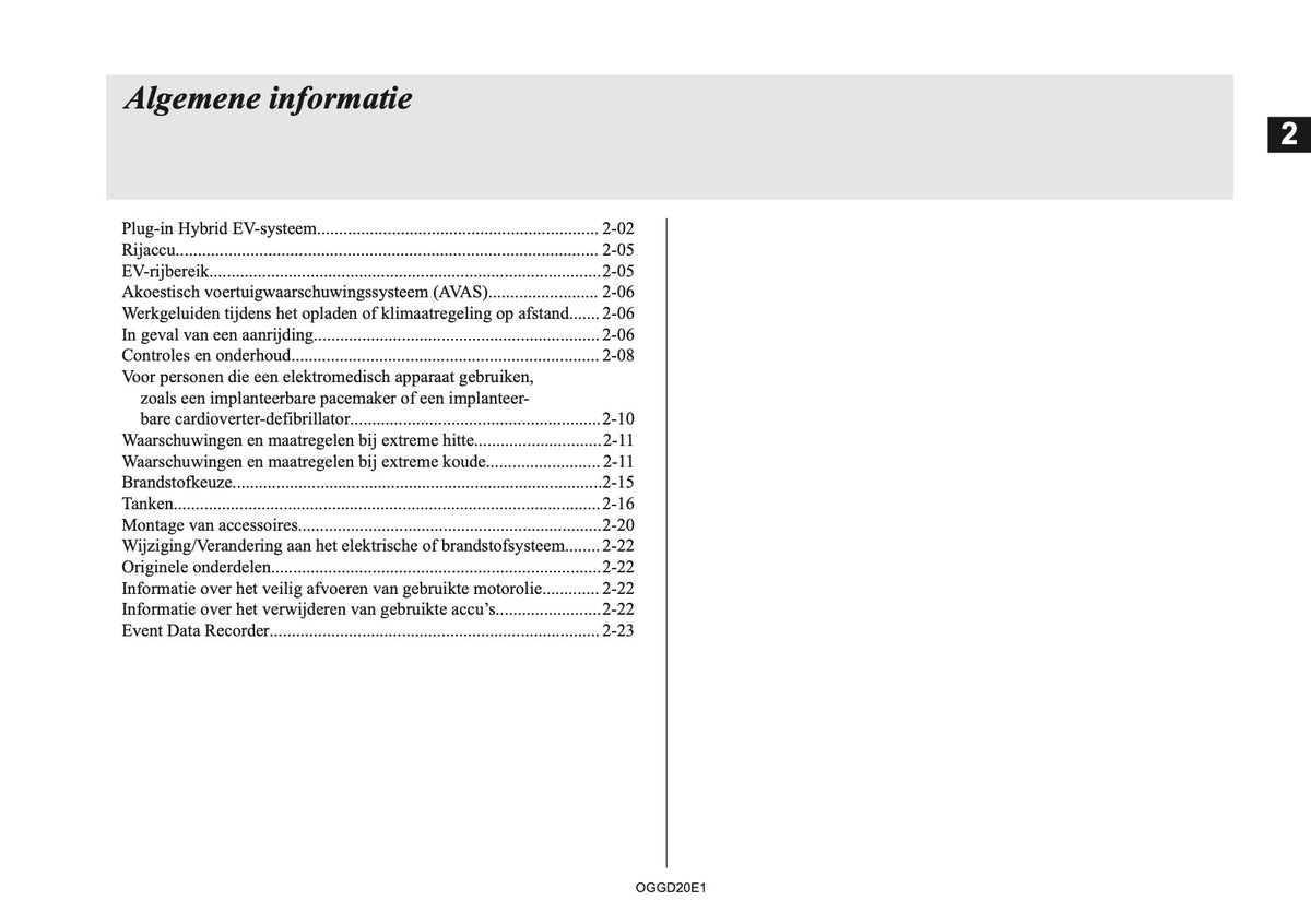 2020-2021 Mitsubishi Outlander PHEV Owner's Manual | Dutch