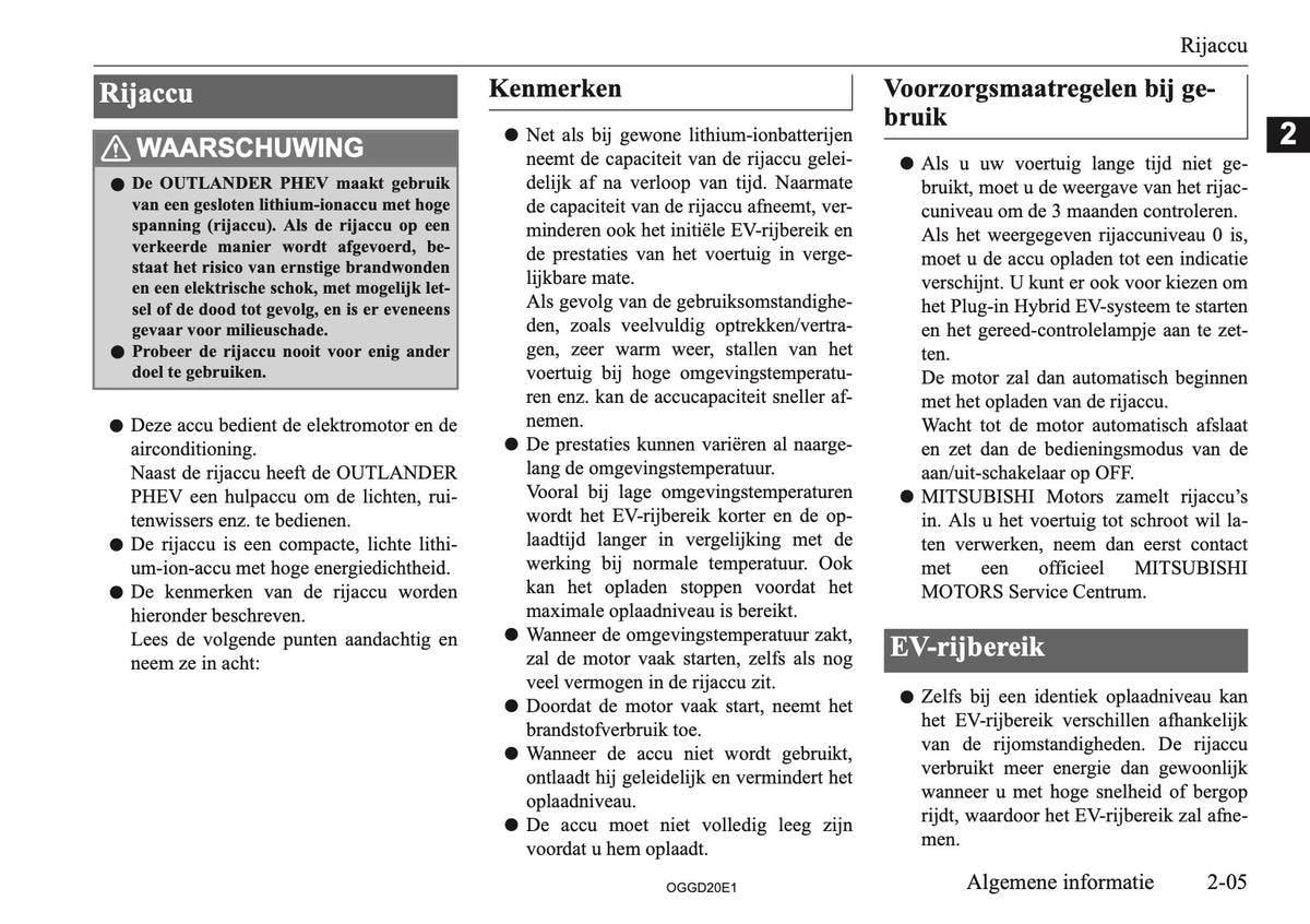 2020-2021 Mitsubishi Outlander PHEV Owner's Manual | Dutch