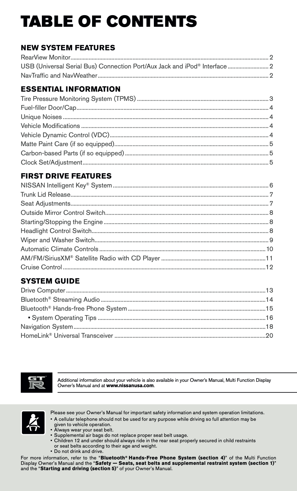 2016 Nissan GT-R Quick Reference Guide | English