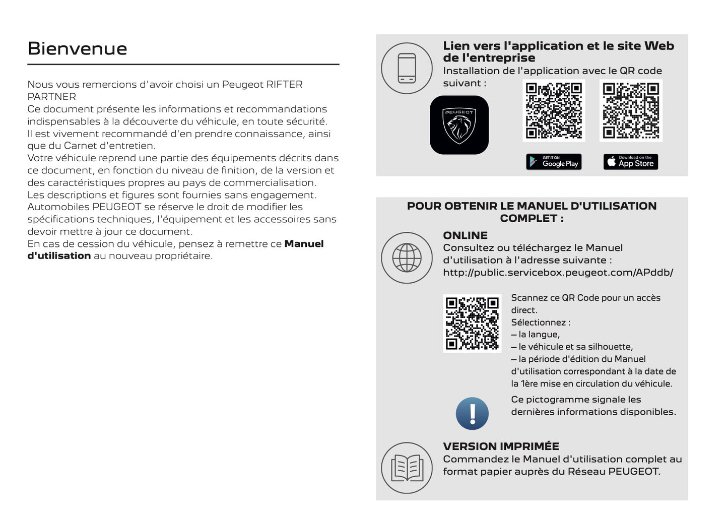 2025 Peugeot Rifter/Partner Manuel du propriétaire | Français