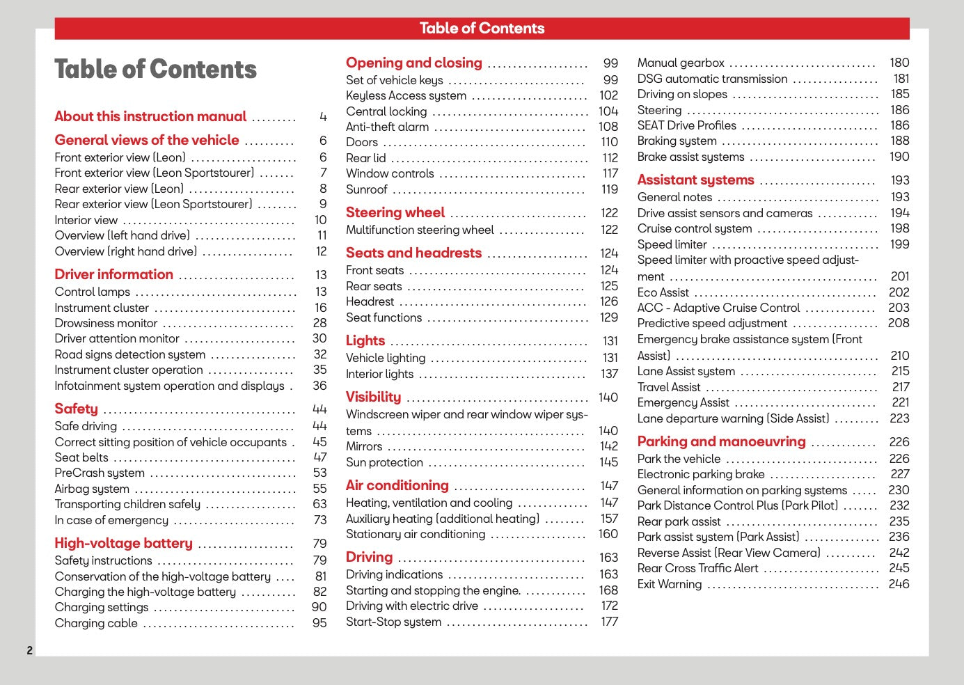 2026 Seat Leon/Leon Sportstourer Owner's Manual | English