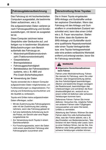 2019-2020 Toyota Corolla Hatchback/Touring Sports Bedienungsanleitung | Deutsch