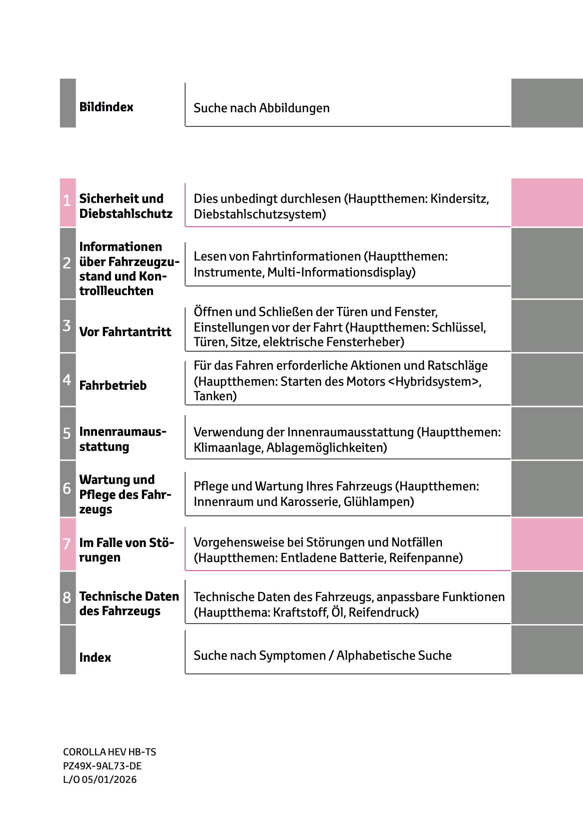 2026 Toyota Corolla Hybrid Hatchback/Touring Sports Bedienungsanleitung | Deutsch