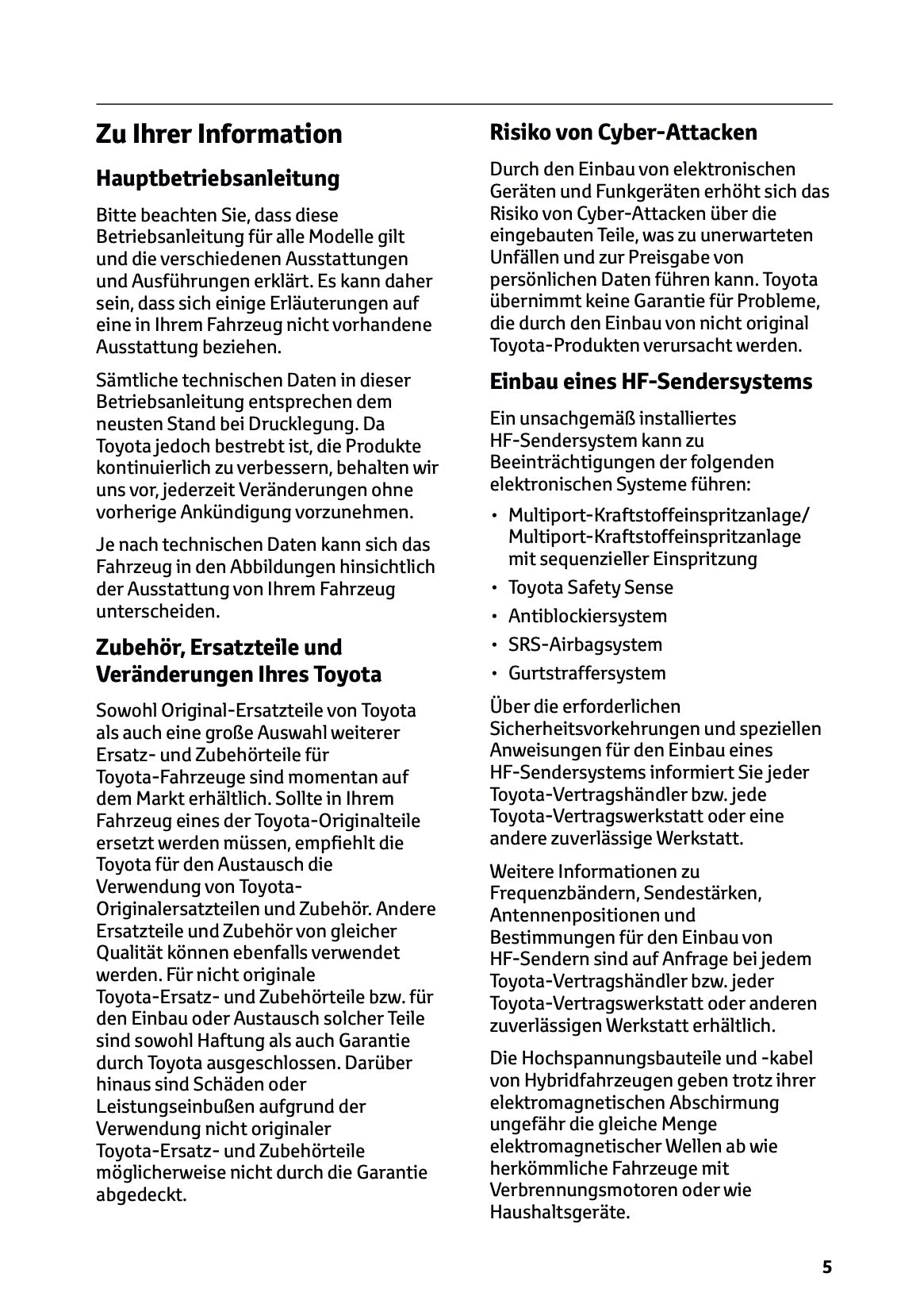 2026 Toyota Corolla Hybrid Hatchback/Touring Sports Bedienungsanleitung | Deutsch