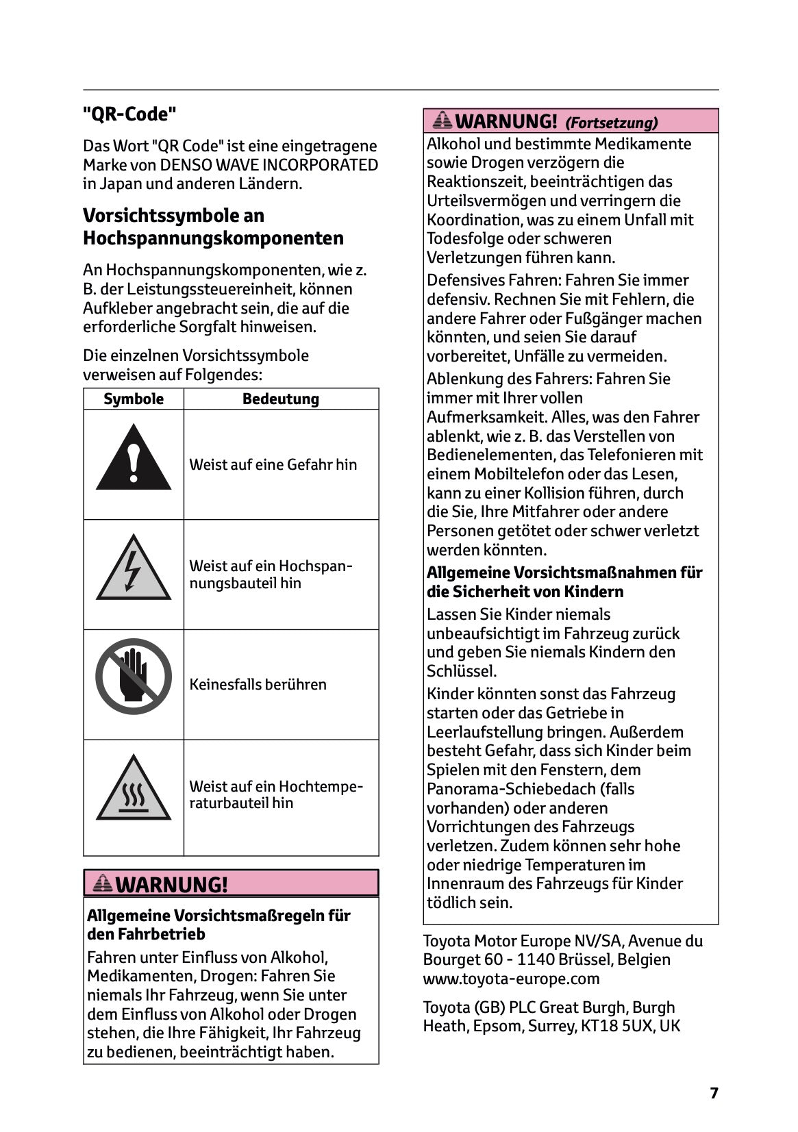 2026 Toyota Corolla Hybrid Hatchback/Touring Sports Bedienungsanleitung | Deutsch