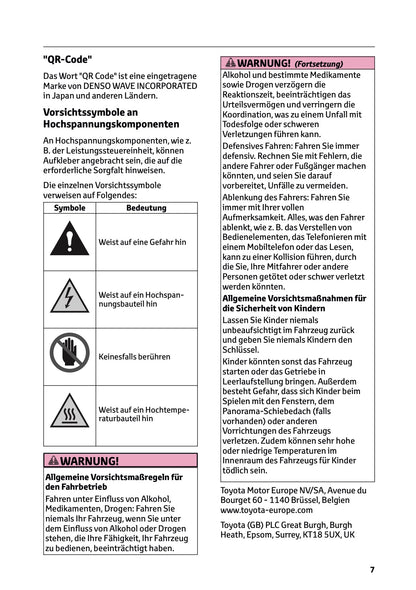 2026 Toyota Corolla Hybrid Hatchback/Touring Sports Bedienungsanleitung | Deutsch