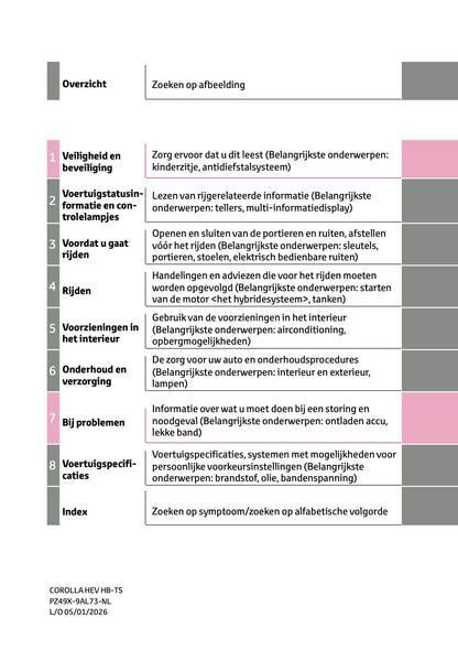 2026 Toyota Corolla Hybrid Hatchback/Touring Sports Gebruikershandleiding | Nederlands