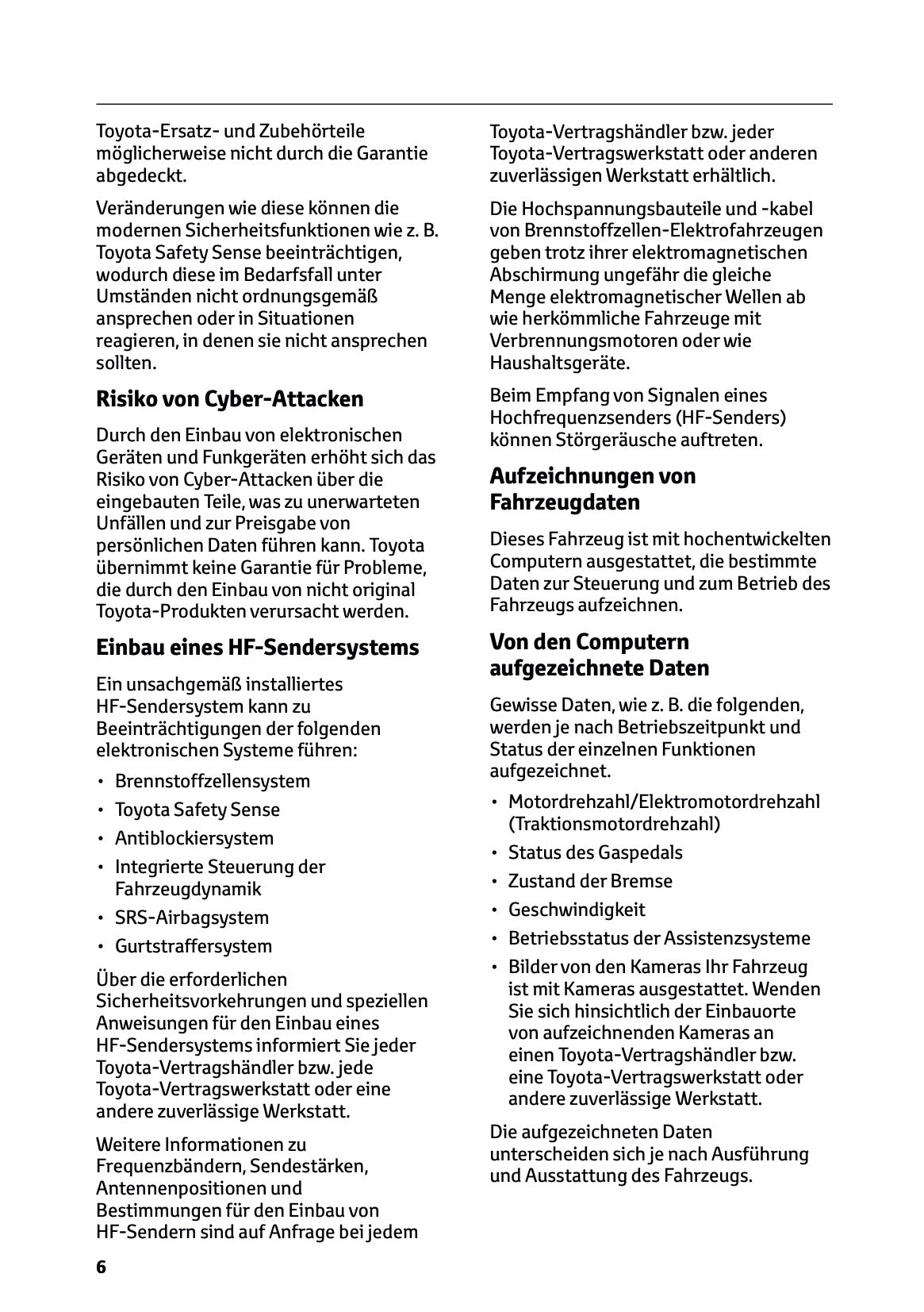 2025-2026 Toyota Mirai Bedienungsanleitung | Deutsch