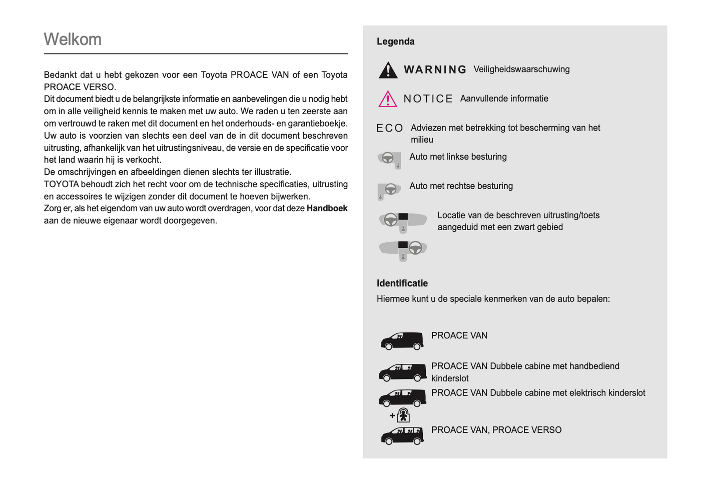 2021-2022 Toyota Proace Van/Proace Verso Owner's Manual | Dutch